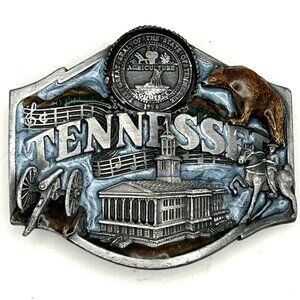 Vintage Belt Buckle Tennessee Enamel Pewter Made in USA 1988 Siskiyou